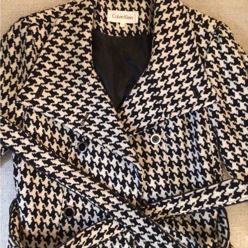 Calvin Klein Black and White Houndstooth Women's Coat